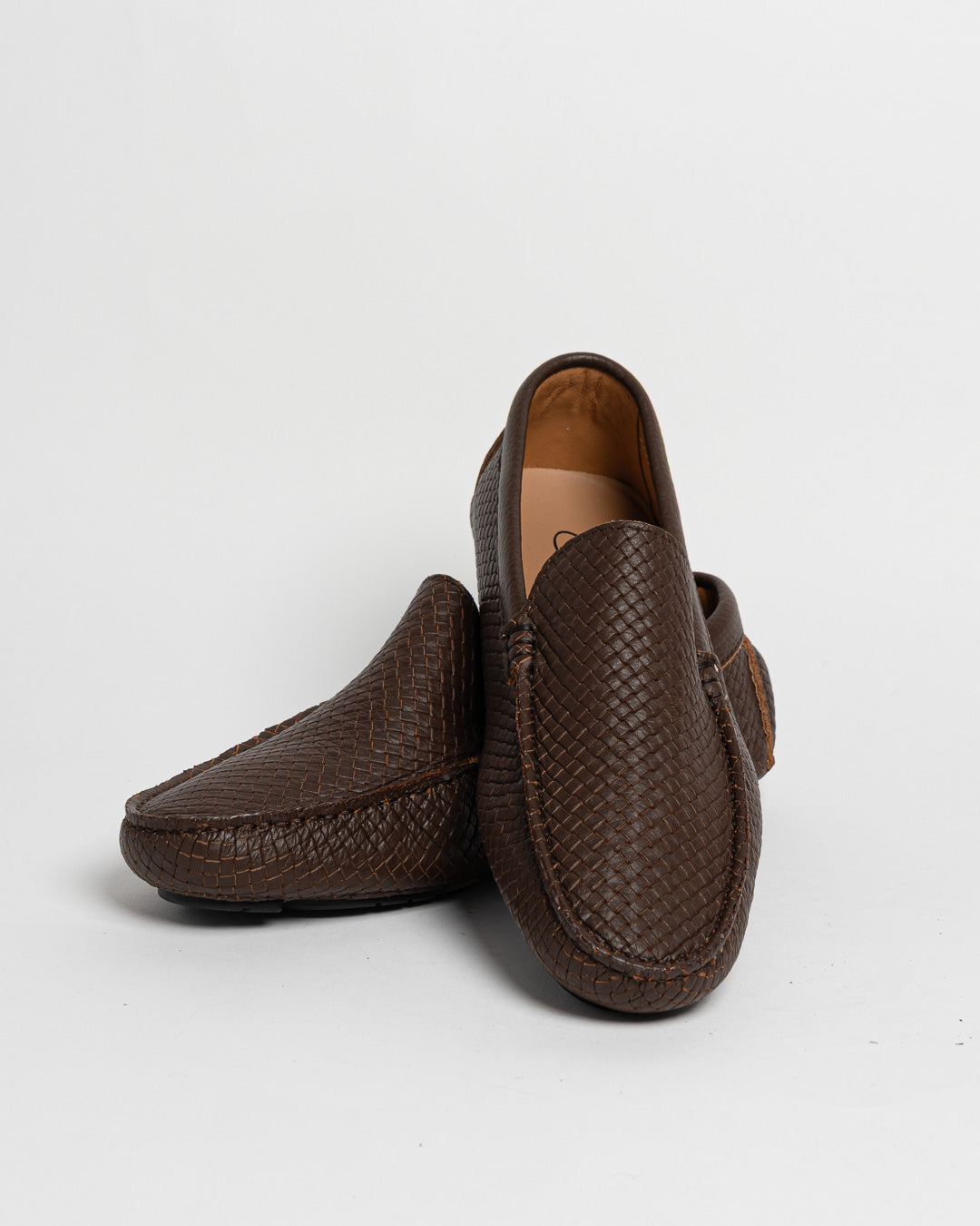 Mocassino in pelle intrecciata - Castagna