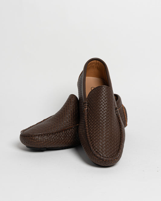 Mocassino in pelle intrecciata - Castagna