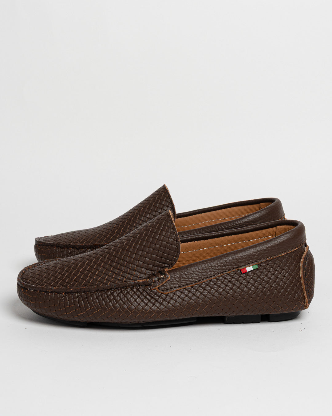 Mocassino in pelle intrecciata - Castagna
