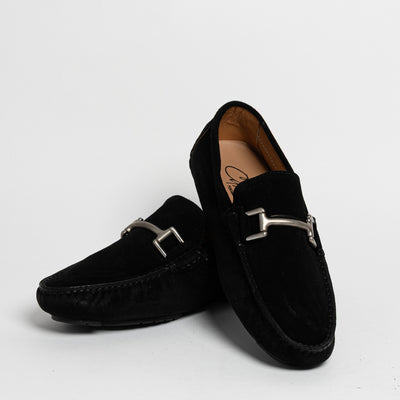 Mocassino in camoscio con fibbia - Nero