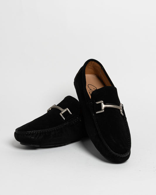 Mocassino in camoscio con fibbia - Nero