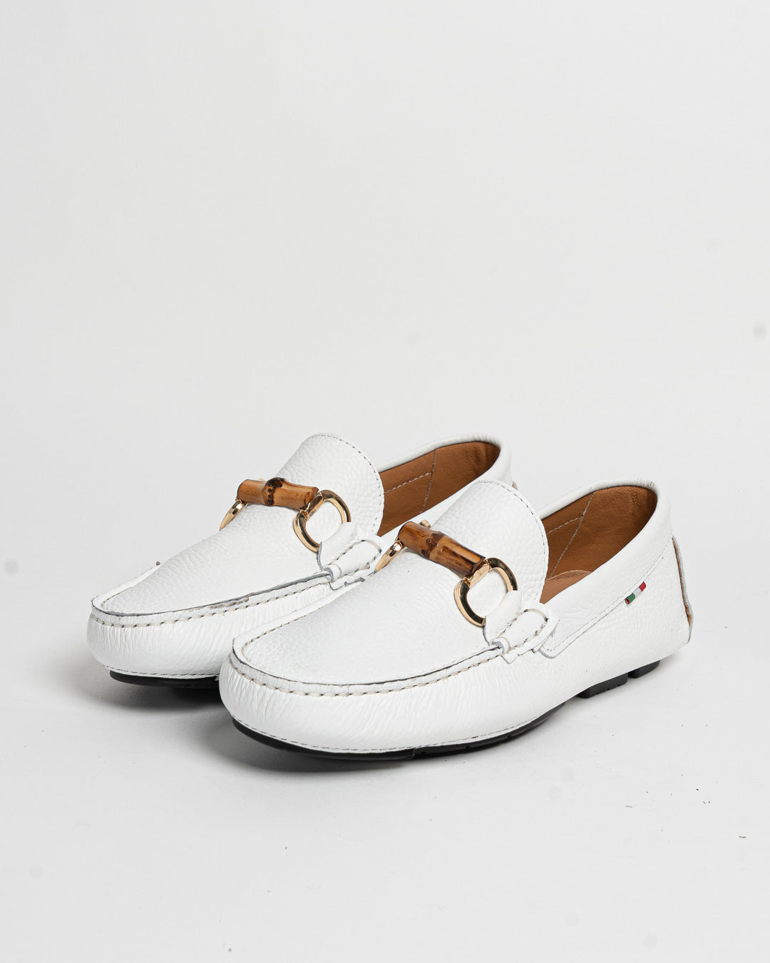 Mocassino in pelle con fibbia in bamboo - Bianco