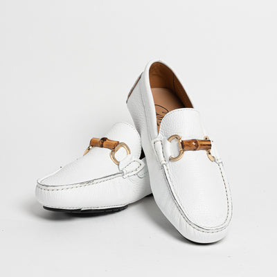 Mocassino in pelle con fibbia in bamboo - Bianco