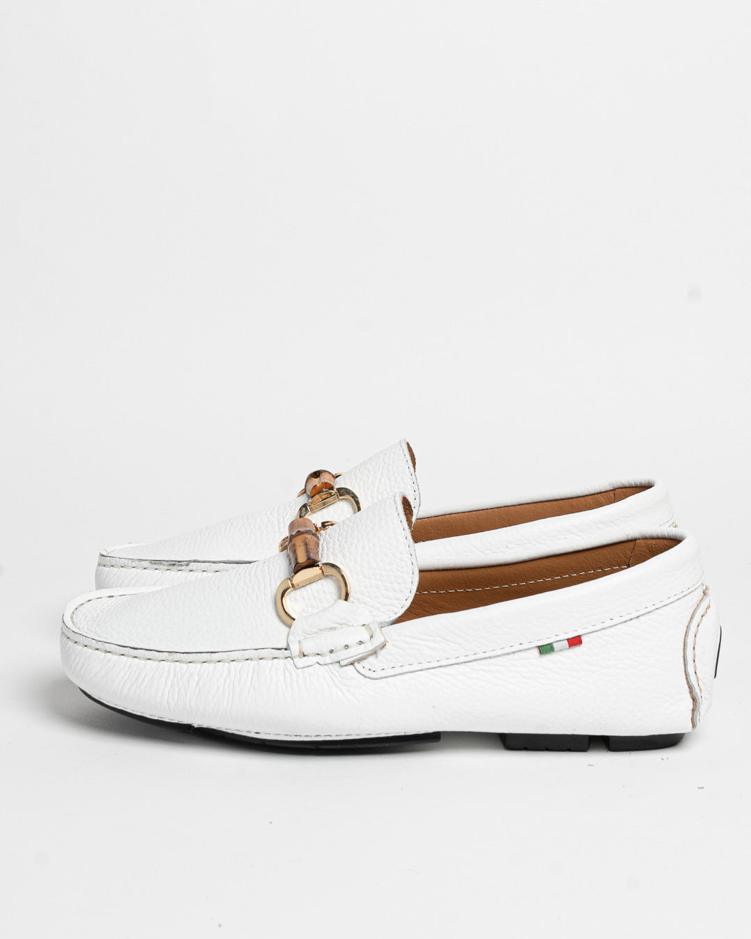 Mocassino in pelle con fibbia in bamboo - Bianco