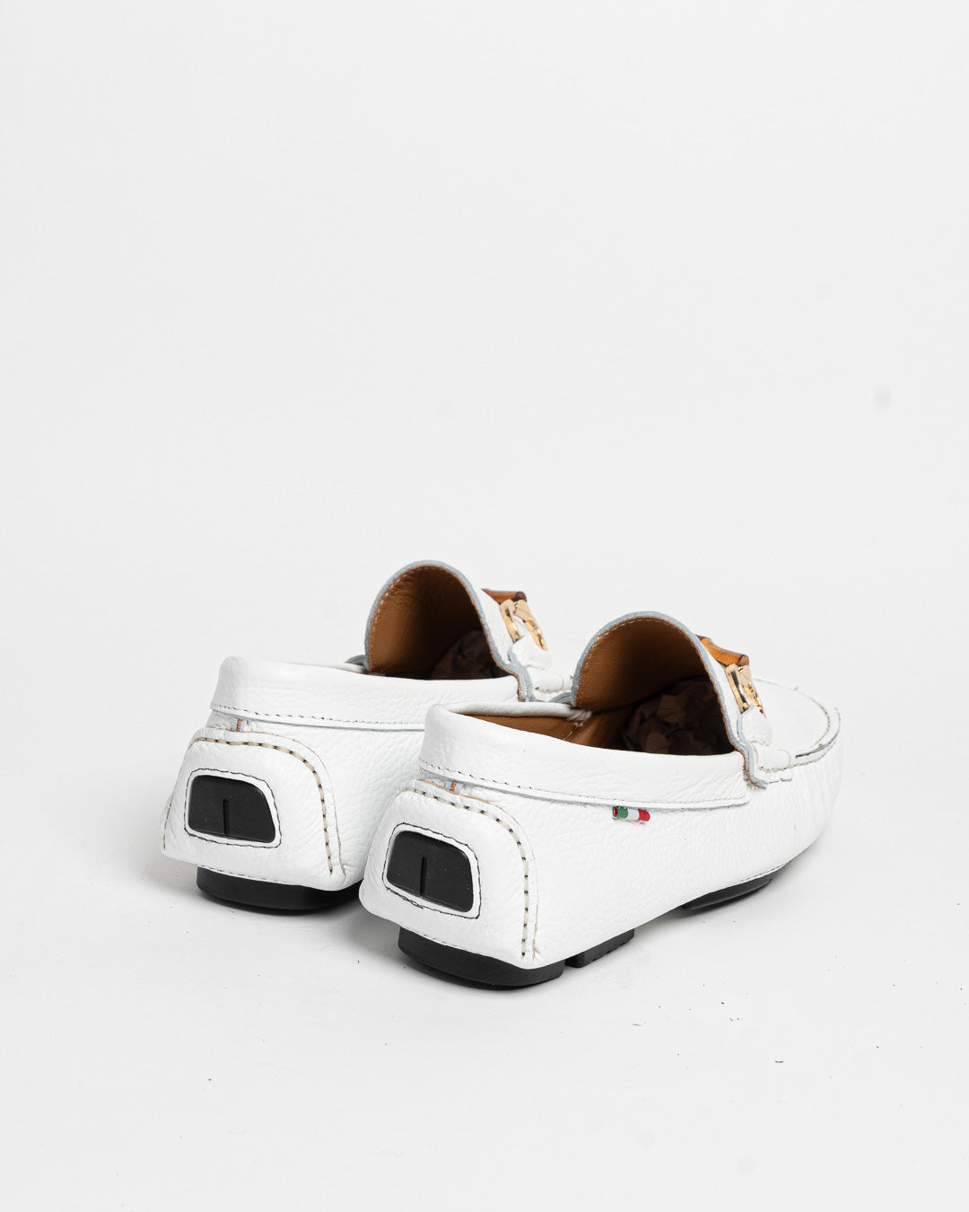 Mocassino in pelle con fibbia in bamboo - Bianco