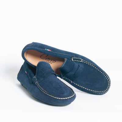 Mocassino in camoscio con bendina - Blu navy