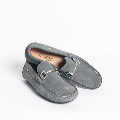 Mocassino in camoscio con fibbia - Grigio