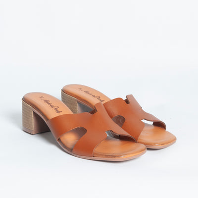 Sandalo fascia farfalla con tacco - Cuoio