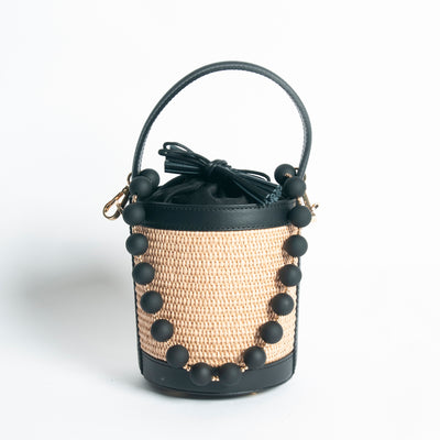 Borsa Secchiello pelle e rafia - Nero