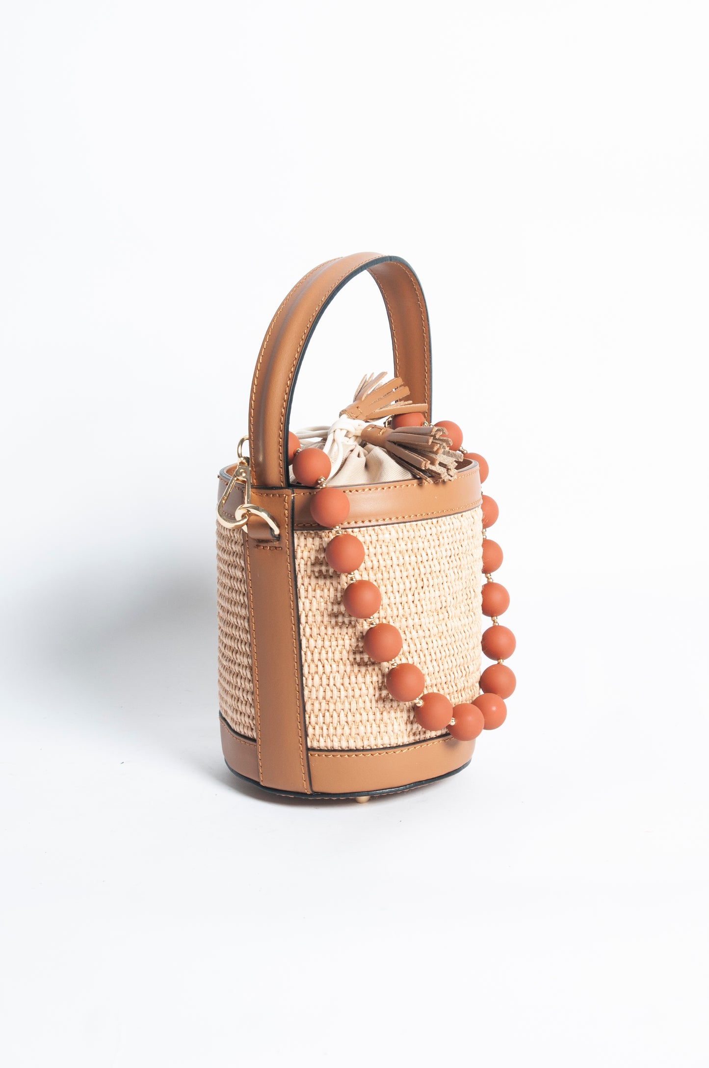 Borsa Secchiello pelle e rafia - Cuoio