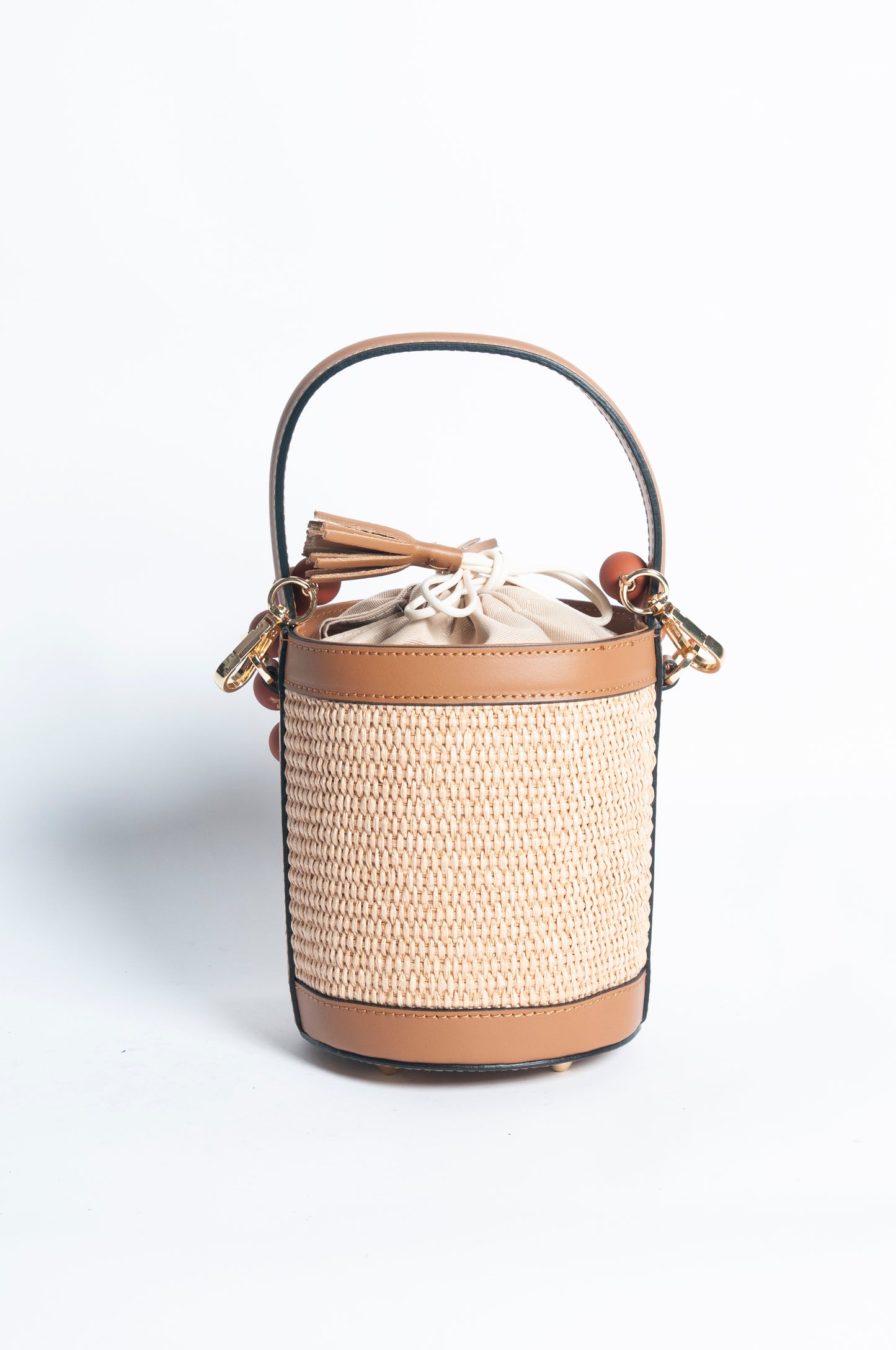 Borsa Secchiello pelle e rafia - Cuoio