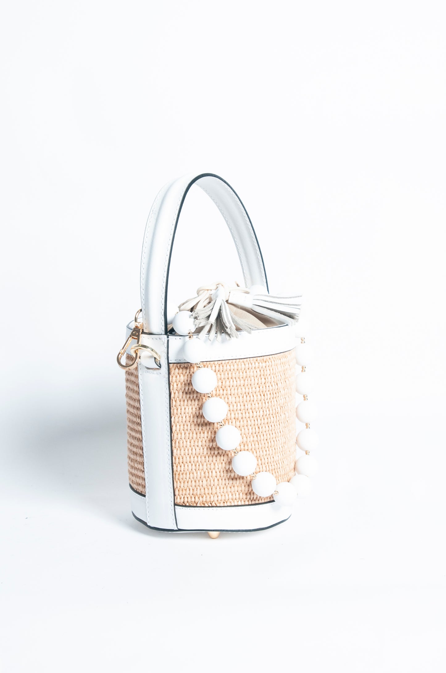 Borsa Secchiello pelle e rafia - Bianco