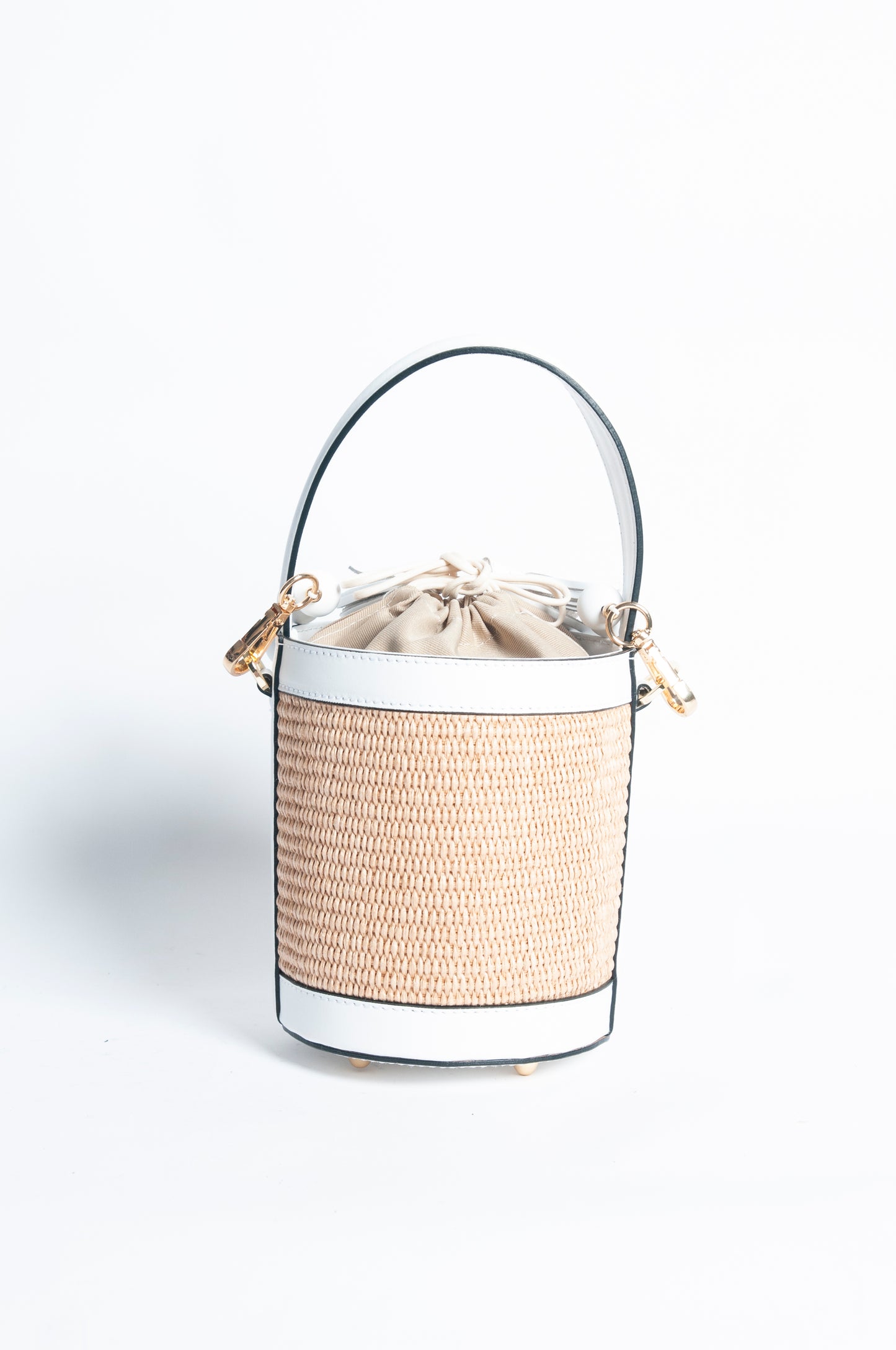 Borsa Secchiello pelle e rafia - Bianco