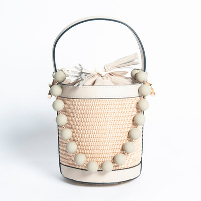 Borsa Secchiello pelle e rafia - Beige