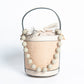 Borsa Secchiello pelle e rafia - Beige