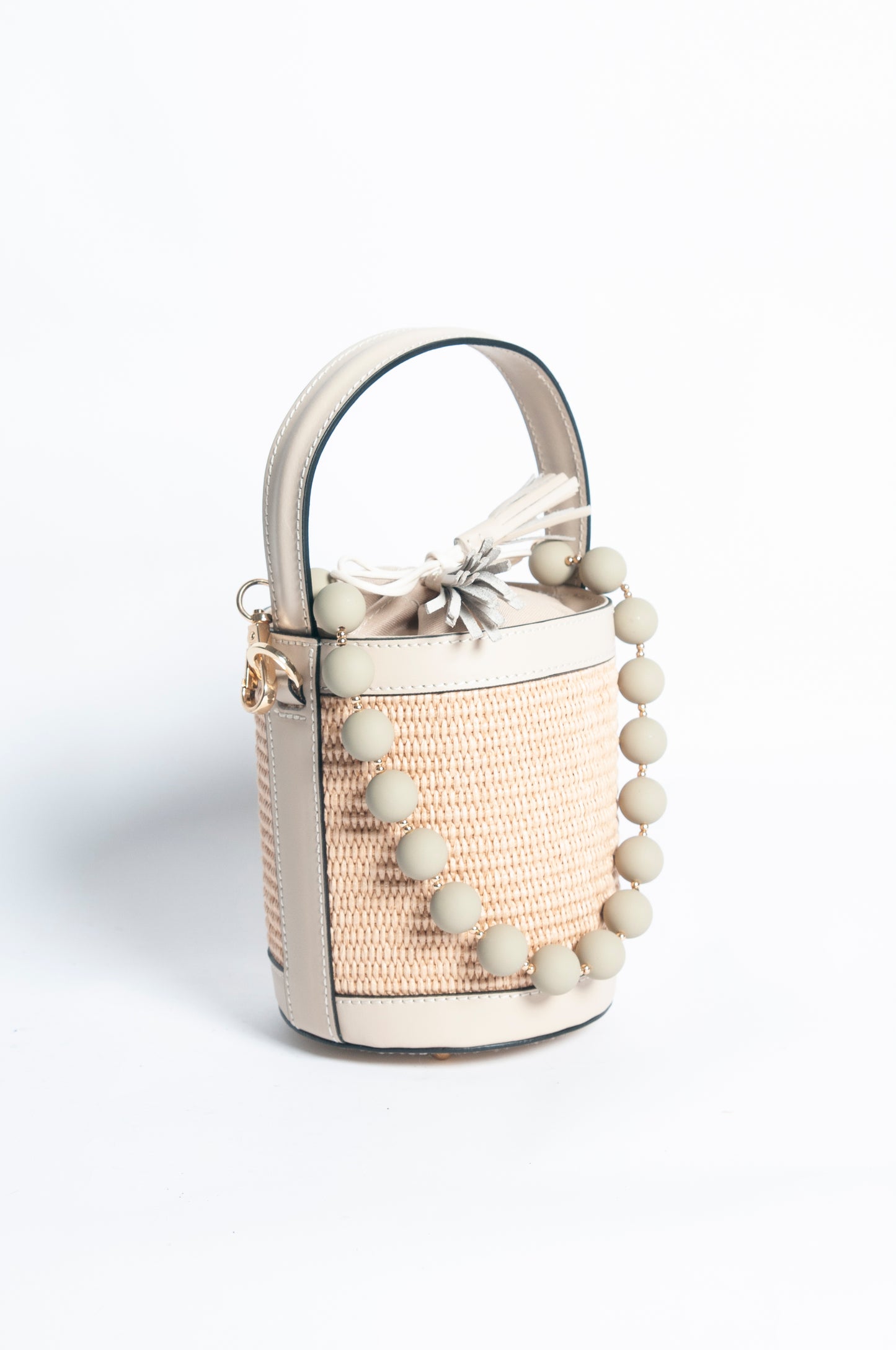Borsa Secchiello pelle e rafia - Beige
