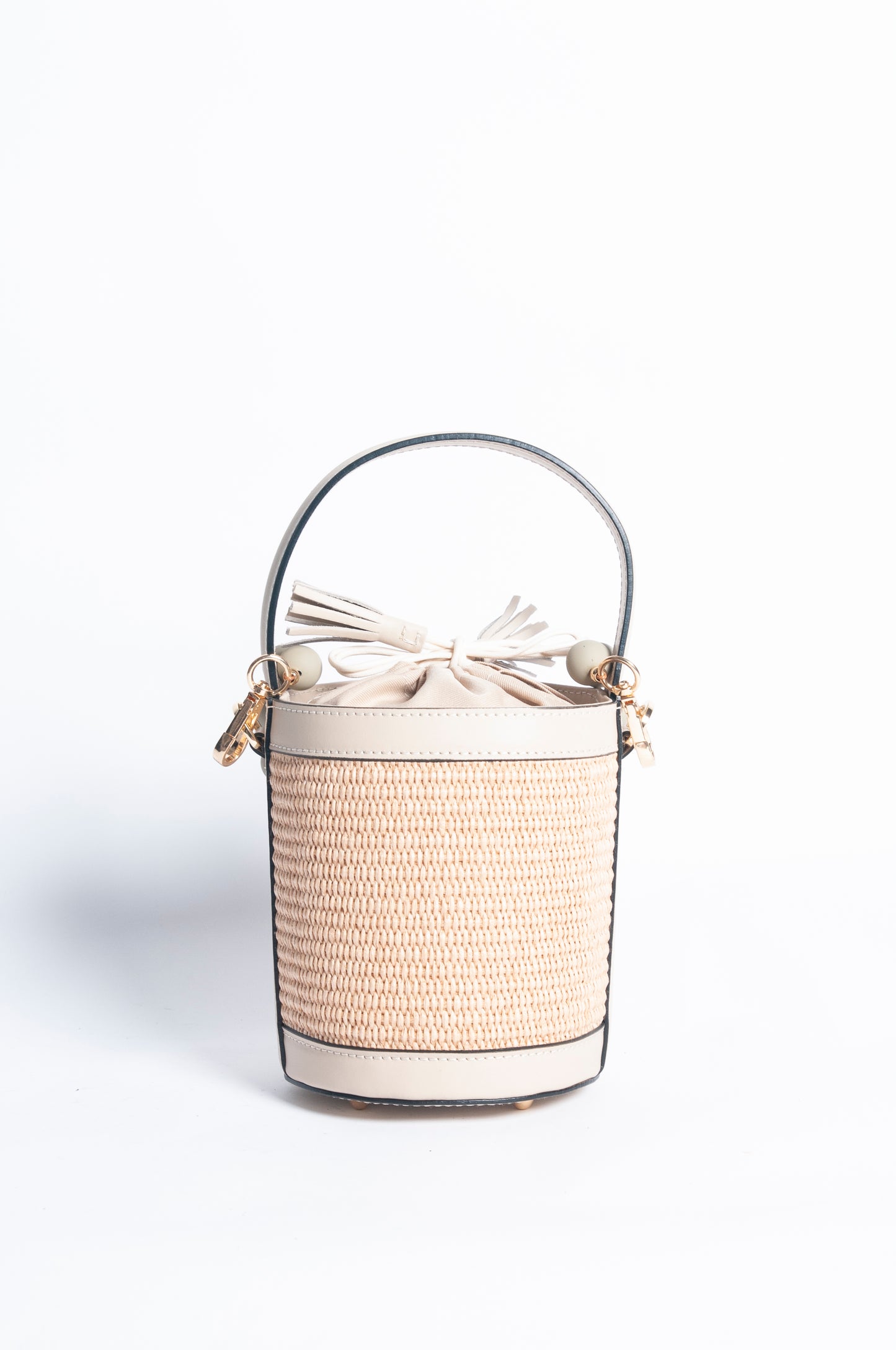 Borsa Secchiello pelle e rafia - Beige