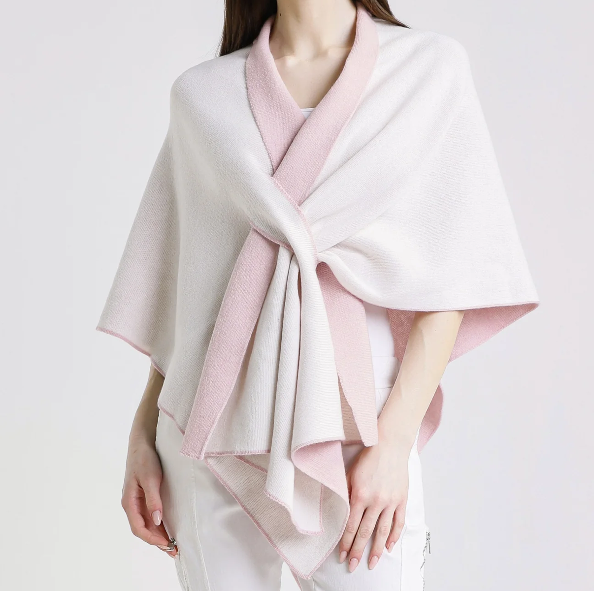 Poncho rosa antico/beige