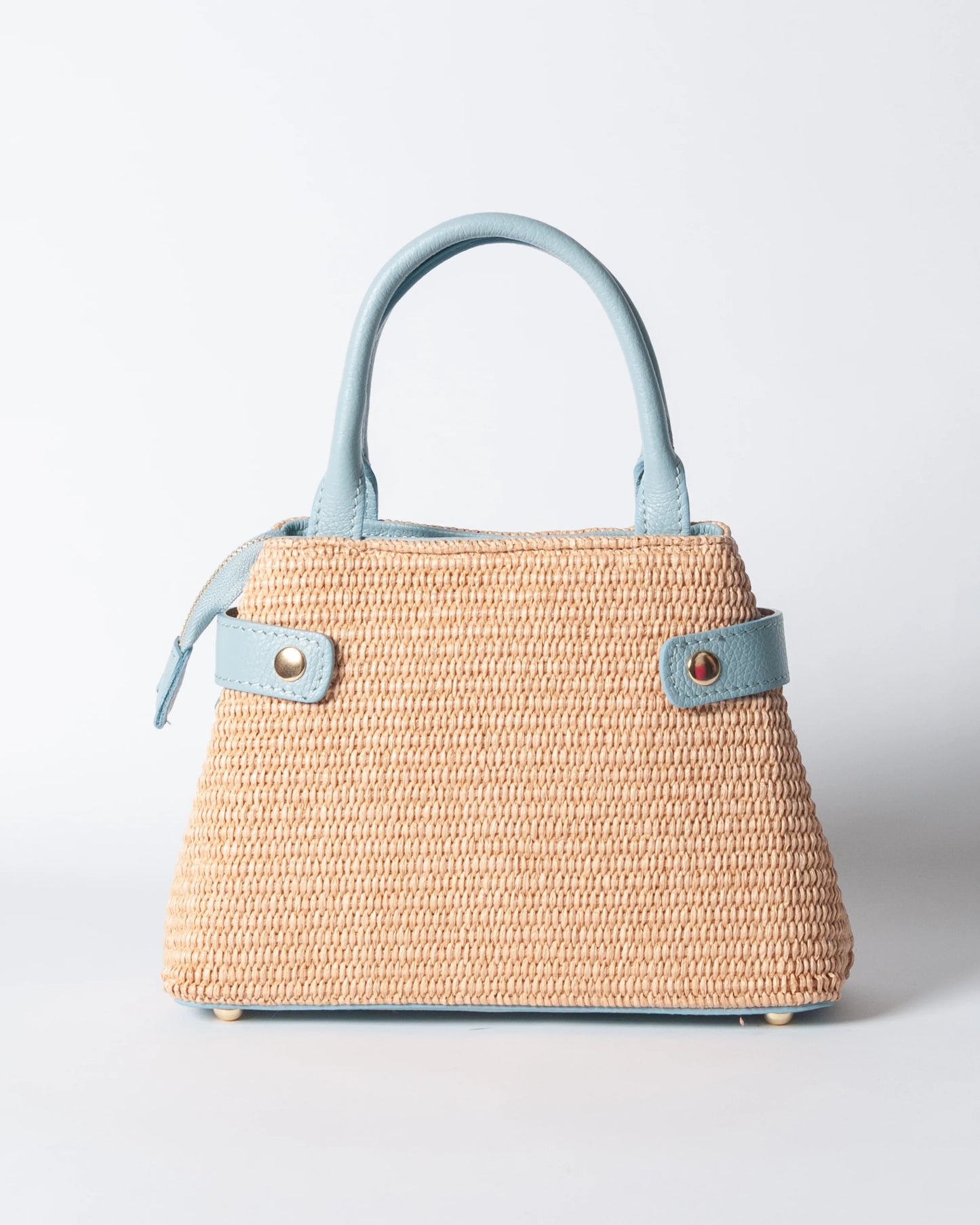 Borsa Nina pelle e rafia - Celeste