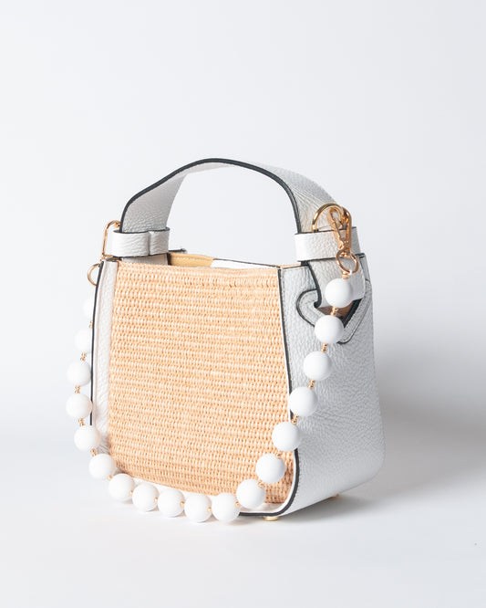 Borsa pelle e rafia - Bianco