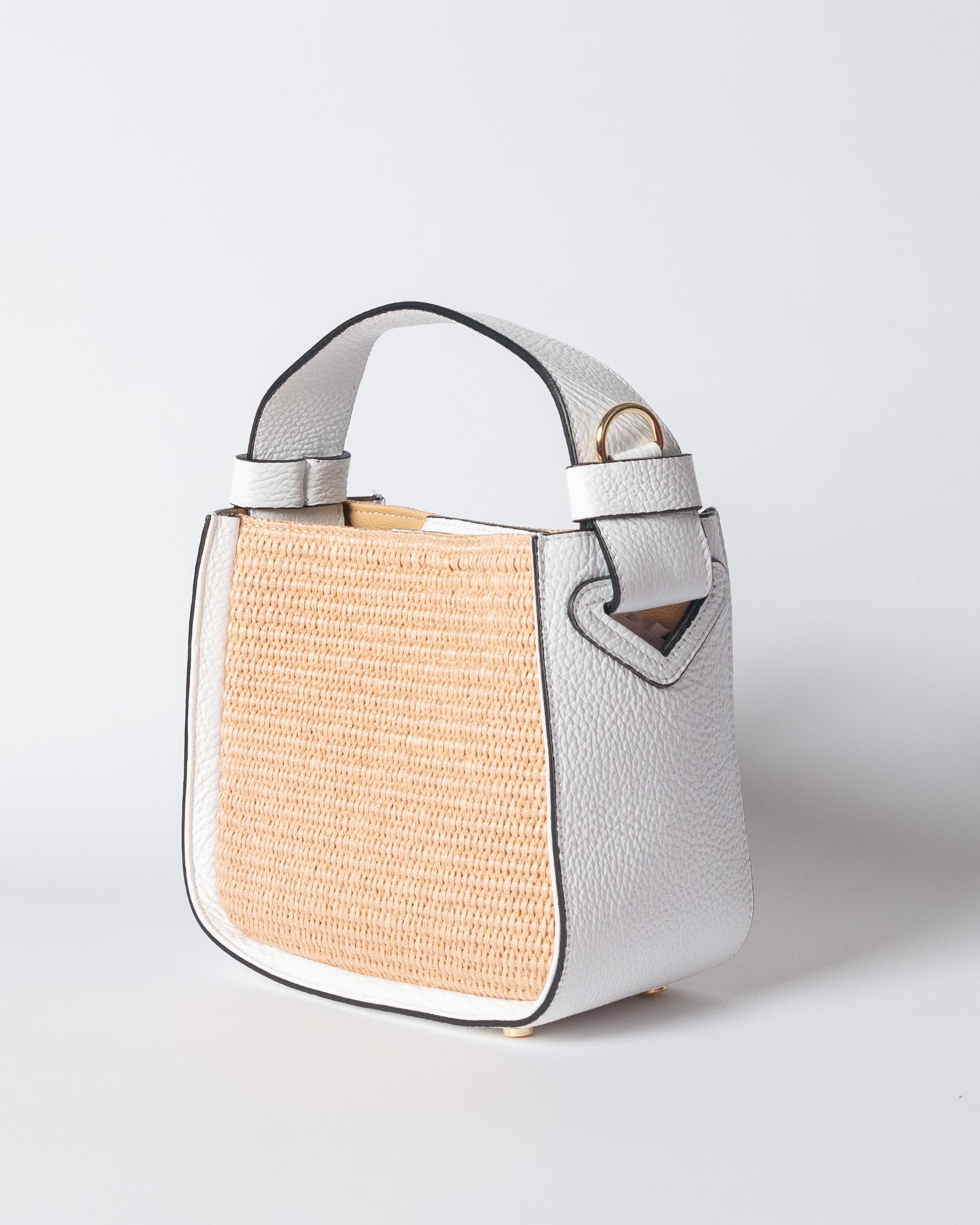 Borsa pelle e rafia - Bianco