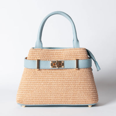 Borsa Nina pelle e rafia - Celeste