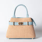 Borsa Nina pelle e rafia - Celeste