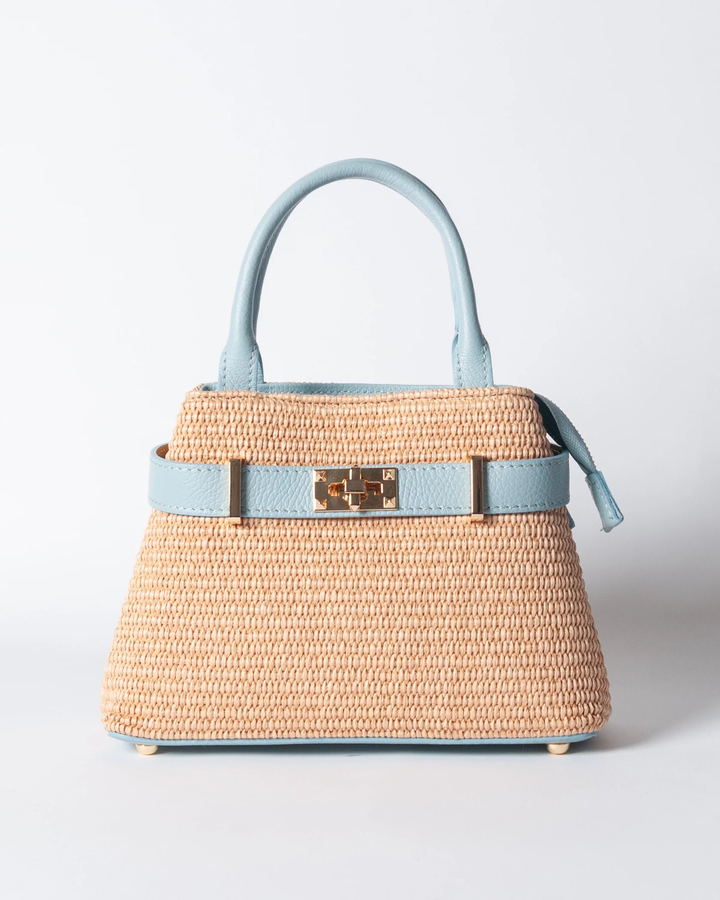 Borsa Nina pelle e rafia - Celeste