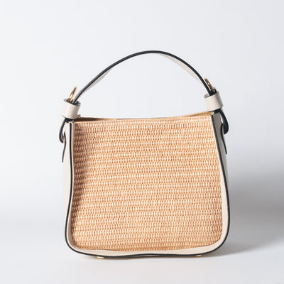 Borsa pelle e rafia - Beige