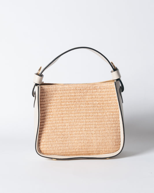 Borsa pelle e rafia - Beige