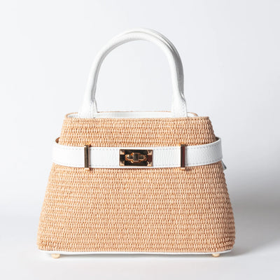 Borsa Nina pelle e rafia - Bianco