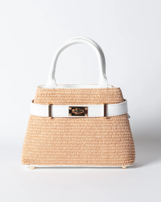 Borsa Nina pelle e rafia - Bianco