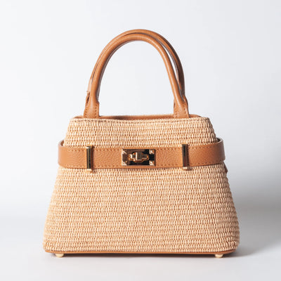 Borsa Nina pelle e rafia - Cuoio
