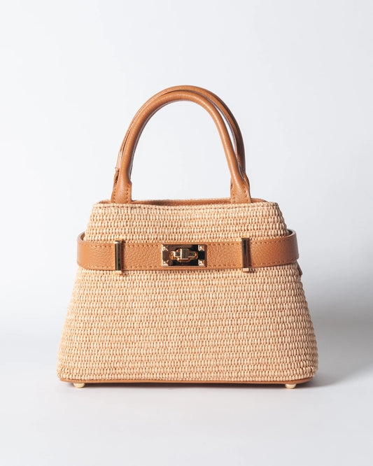 Borsa Nina pelle e rafia - Cuoio