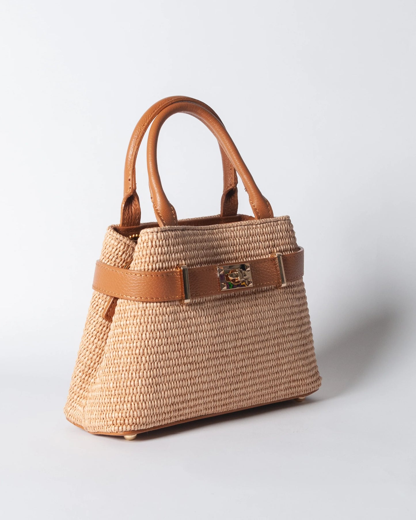 Borsa Nina pelle e rafia - Cuoio