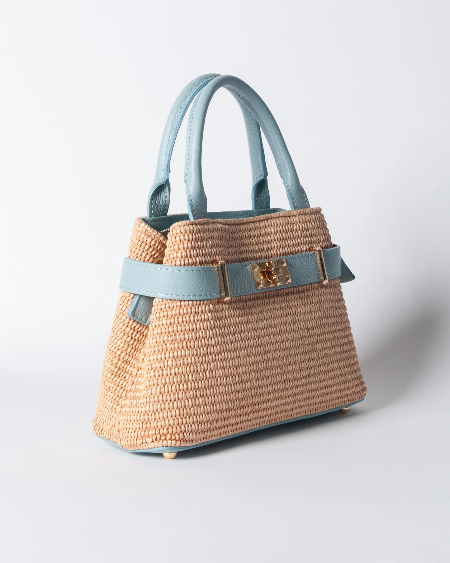 Borsa Nina pelle e rafia - Celeste