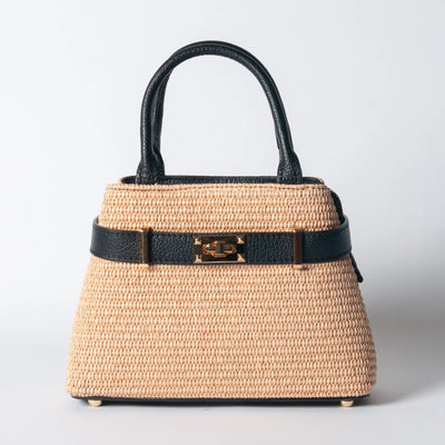 Borsa Nina pelle e rafia - Nero