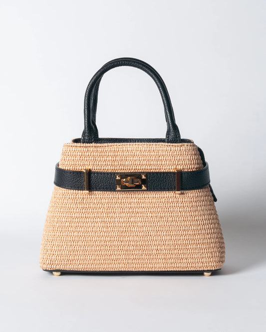 Borsa Nina pelle e rafia - Nero